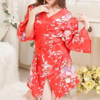 Sexy Red Floral Printed Arm Hollow Out Temptation Kimono Sets For Women - thumbnail