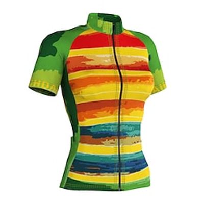 21Grams Women's Cycling Jersey Short Sleeve Bike Top with 3 Rear Pockets Mountain Bike MTB Road Bike Cycling Breathable Quick Dry Moisture Wicking Reflective Strips Yellow Stripes Polyester Spandex Lightinthebox