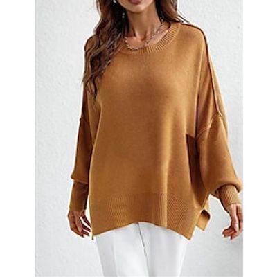 Women's Pullover Sweater Jumper Crew Neck Ribbed Knit Acrylic Split Fall Winter Regular Outdoor Daily Going out Stylish Casual Soft Long Sleeve Solid Color Black White Wine S M L miniinthebox Women's Pullover Sweater Jumper Crew Neck Ribbed Knit Acrylic Split Fall Winter Regular Outdoor Daily Going out Stylish Casual Soft Long Sleeve Solid Color Black White Wine S M L miniinthebox