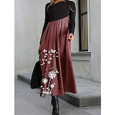 Women's Work Dress Casual Dress Swing Dress Fashion Winter Dress Daily Long Dress Maxi Dress Print Button V Neck Long Sleeve Dandelion Regular Fit Pink Blue Purple Fall Winter S M L XL XXL Lightinthebox