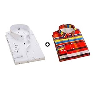 Men's As Picture Dress Shirt Button Up Shirt Sets Long Sleeve Button Down Collar Office  Career Going out Plaid Basic Polyester Spring   Fall Lightinthebox