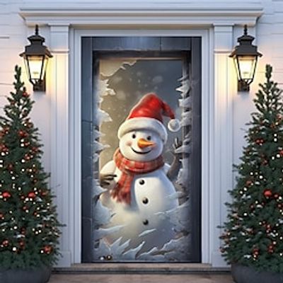 Christmas Snowman Door Covers Xmas Decoration Backdrop Door Banner for Front Door Farmhouse Christmas Holiday Party Decor Supplies Lightinthebox