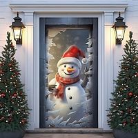 Christmas Snowman Door Covers Xmas Decoration Backdrop Door Banner for Front Door Farmhouse Christmas Holiday Party Decor Supplies Lightinthebox - thumbnail