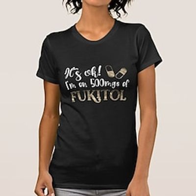 Women's T shirt Tee 100% Cotton Letter Black Print Long Sleeve Daily Weekend Fashion Round Neck I'm on 500mg of FUKIYOL Regular Fit Summer Lightinthebox