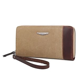 Men's Women's Wallet Credit Card Holder Wallet Canvas Daily Zipper Durable Solid Color Brown Khaki Lightinthebox