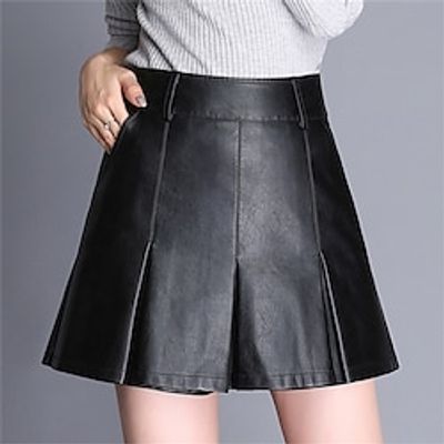 Women's Skirt Skort Mini Faux Leather Black Skirts Ruched Elegant Fashion Casual Street Daily Fall Winter M L XL Lightinthebox
