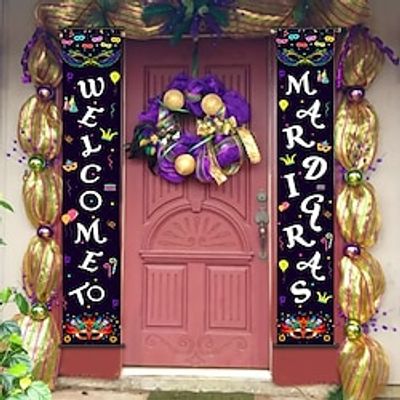 1pc Welcome To Mardi Gras Day Poster with Hangers Courtyard Wall Art Canvas Posters Art For Home Living Room Decoration Wall Art Decor Lightinthebox