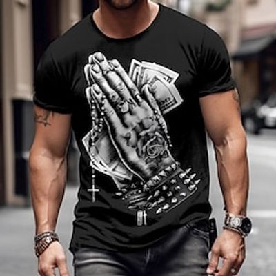 Graphic Cross Money Daily Outdoor Casual Men's 3D Print Casual Holiday T shirt Black Burgundy Green Short Sleeve Crew Neck Shirt Spring  Summer Clothing Apparel Normal S M L XL XXL XXXL Lightinthebox