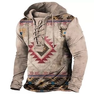 Men's Pullover Hoodie Sweatshirt Pullover Brown Hooded Geometric Graphic Prints Lace up Print Casual Daily Sports 3D Print Basic Streetwear Casual Spring   Fall Clothing Apparel Hoodies Sweatshirts  Lightinthebox