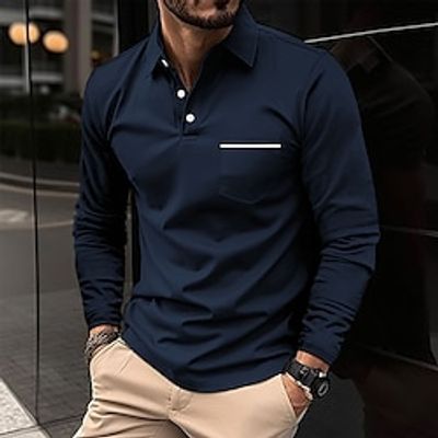 Men's Polo Shirt Golf Shirt Casual Holiday Lapel Classic Long Sleeve Fashion Basic Plain Solid  Plain Color Button Summer Regular Fit claret Light Gray Dark-Gray Black White Pink Polo Shirt Lightinthebox