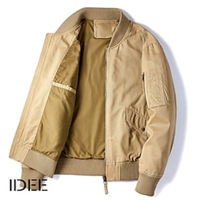 Men's Jacket Outdoor Going out Zipper Standing Collar Fashion Streetwear Casual Daily Jacket Outerwear Solid Color Pocket Zipper Pocket Black Royal Blue khaki Lightinthebox
