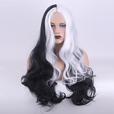 Cruella Deville Wig Black and White Wigs Synthetic Wig Deep Wave Middle Part Wig Medium Length Women'S Cosplay Halloween Wigs miniinthebox