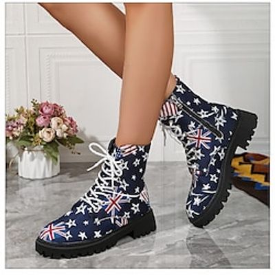Women's Boots Platform Boots Combat Boots Plus Size Party Outdoor Daily Booties Ankle Boots Platform Chunky Heel Round Toe Punk Fashion Gothic PU Lace-up Solid Color Galaxy Blue Brown Dark Blue miniinthebox