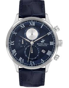 Beverly Hills Polo Club Men's JP15 Movement Watch, Multi Function Display and Leather Strap, Dark Blue - BP3371X.399