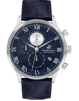 Beverly Hills Polo Club Men's JP15 Movement Watch, Multi Function Display and Leather Strap, Dark Blue - BP3371X.399