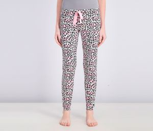 Womens Leopard Print Skinny Sleep Pants  White/Pink/Black