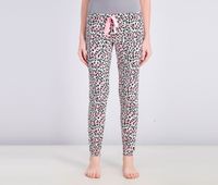 Womens Leopard Print Skinny Sleep Pants  White/Pink/Black - thumbnail