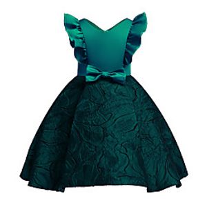 Kids Little Girls' Dress Solid Colored A Line Dress Casual Daily Ruched Bow Wine Green Midi Sleeveless Casual Cute Dresses Fall Regular Fit 3-10 Years miniinthebox