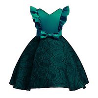 Kids Little Girls' Dress Solid Colored A Line Dress Casual Daily Ruched Bow Wine Green Midi Sleeveless Casual Cute Dresses Fall Regular Fit 3-10 Years miniinthebox - thumbnail