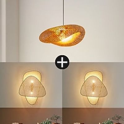 LED Pendnat Light 40cm Rattan 2pcs Wall light Bamboo Lantern Design Chandelier Retro Chandelier Ceiling Lighting is Applicable to Living Room Bedroom Restaurant Cafe Bar Restaurant Club Lightinthebox