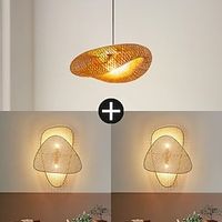 LED Pendnat Light 40cm Rattan 2pcs Wall light Bamboo Lantern Design Chandelier Retro Chandelier Ceiling Lighting is Applicable to Living Room Bedroom Restaurant Cafe Bar Restaurant Club Lightinthebox - thumbnail