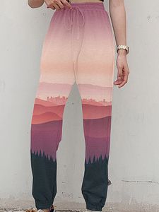 Fresh gradient print lace-up casual pants