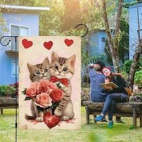 Valentine's Day Garden Flag 12x18Inch Outdoor Decorations Welcome Garden Patio Flag Roses Cat Couple Yard Flag Double Sided Holiday Outdoor Flags 1pc Lightinthebox - thumbnail