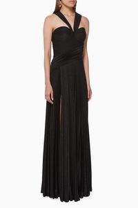 Pleated Laminated Jersey Maxi Dress