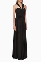 Pleated Laminated Jersey Maxi Dress - thumbnail