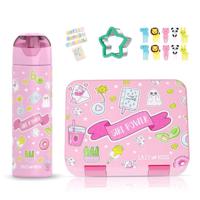 Eazy Kids 5 & 4 Convertible Bento Lunch Box With Stainless Steel 640Ml Water Bottle And Sandwich Cutter Set - Girl Power Pink