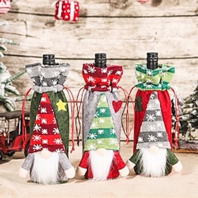 Christmas Wine Bottle Bags Cover, Cute Red Wine Bottle Decorations Bag, Cartoon Christmas Decoration Wine Gift Felt Bag For Hotel Kitchen Table Decoration. Lightinthebox
