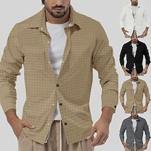 Men's Button Up Shirt Casual Shirt Waffle Shirt Black White khaki Dark Grey Long Sleeve Plain Lapel Hawaiian Holiday Button-Down Clothing Apparel Fashion Casual Comfortable Lightinthebox