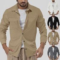 Men's Button Up Shirt Casual Shirt Waffle Shirt Black White khaki Dark Grey Long Sleeve Plain Lapel Hawaiian Holiday Button-Down Clothing Apparel Fashion Casual Comfortable Lightinthebox - thumbnail