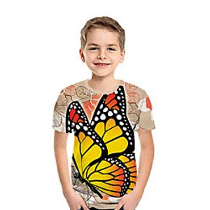 Kids Boys' T shirt Tee Short Sleeve Butterfly 3D Print Animal Khaki Children Tops Summer Active Daily Wear Regular Fit 3-12 Years miniinthebox