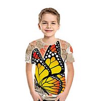 Kids Boys' T shirt Tee Short Sleeve Butterfly 3D Print Animal Khaki Children Tops Summer Active Daily Wear Regular Fit 3-12 Years miniinthebox - thumbnail