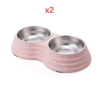 Pets Club Double Dining Pet Feedrer With Stainless Steel Bowl & Non Slip Rubber Bottom Pink - 33.5X18X6Cm (Pack of 2)