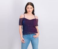 Womens Juniors Metallic Pleated Blouse  Pink Combo - thumbnail