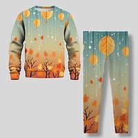 Girls' 3D Leaf Sweatshirt  Legging Set Long Sleeve 3D Print Fall Winter Active Fashion Daily Polyester Kids 3-12 Years Crew Neck Outdoor Date Vacation Regular Fit Lightinthebox - thumbnail