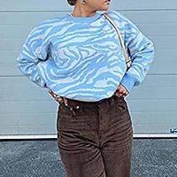 Women's Pullover Sweater Modern Style Zebra Print Active Casual Long Sleeve Sweater Cardigans Round Neck Fall Winter Blue Lightinthebox - thumbnail