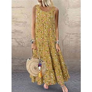 Women's Casual Dress Swing Dress Print Dress Graphic Floral Print Crew Neck Maxi Dress Hawaiian Elegant Home Daily Sleeveless Regular Fit Yellow Blue Purple Winter Fall S M L XL XXL Lightinthebox