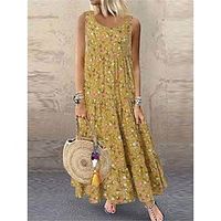 Women's Casual Dress Swing Dress Print Dress Graphic Floral Print Crew Neck Maxi Dress Hawaiian Elegant Home Daily Sleeveless Regular Fit Yellow Blue Purple Winter Fall S M L XL XXL Lightinthebox - thumbnail