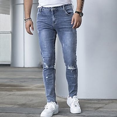 Men's Jeans Skinny Trousers Denim Pants Zipper Button Pocket Plain Comfort Breathable Outdoor Daily Going out Fashion Casual Blue miniinthebox