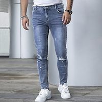 Men's Jeans Skinny Trousers Denim Pants Zipper Button Pocket Plain Comfort Breathable Outdoor Daily Going out Fashion Casual Blue miniinthebox