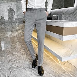 Men's Dress Pants Long Inelastic Slim Fit Stripe Light Grey Dark Grey Black 2022 Lightinthebox