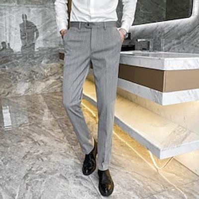 Men's Dress Pants Long Inelastic Slim Fit Stripe Light Grey Dark Grey Black 2022 Lightinthebox