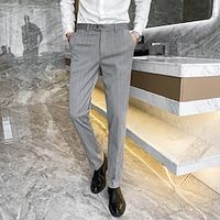 Men's Dress Pants Long Inelastic Slim Fit Stripe Light Grey Dark Grey Black 2022 Lightinthebox - thumbnail