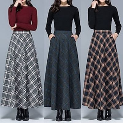 Women's Skirt Swing Maxi Plaid Skirts Fall Winter Pocket Print Fashion Casual Street Daily M L XL miniinthebox Women's Skirt Swing Maxi Plaid Skirts Fall Winter Pocket Print Fashion Casual Street Daily M L XL miniinthebox