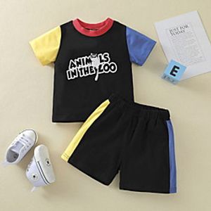 2 Pieces Baby Boys' Basic Letter Short Sleeve Regular T-shirt  Shorts Clothing Set Black Lightinthebox