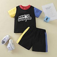 2 Pieces Baby Boys' Basic Letter Short Sleeve Regular T-shirt  Shorts Clothing Set Black Lightinthebox - thumbnail