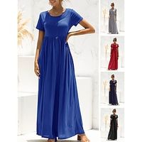 Women's Long Dress Maxi Dress Casual Dress T Shirt Dress Tee Dress Pure Color Casual Outdoor Daily Holiday Ruched Pocket Short Sleeve Crew Neck Dress Regular Fit Black Wine Royal Blue Fall Spring S M Lightinthebox - thumbnail